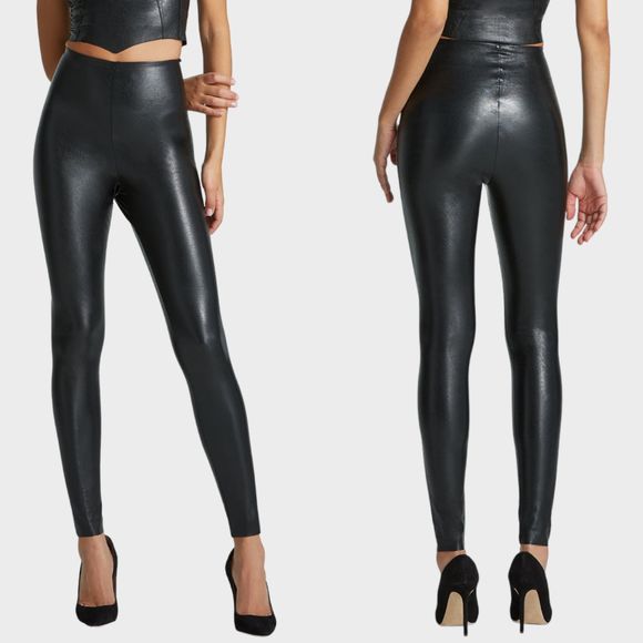 Commando Black Faux Leather Control Leggings Women's Size Medium